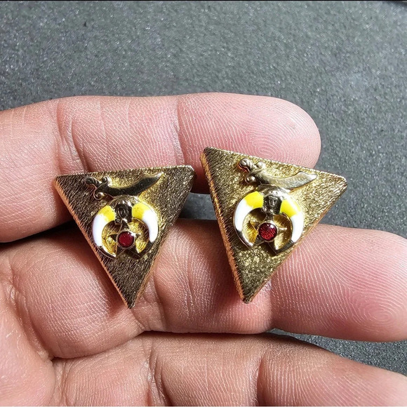 Vintage Shriner Mason Masonic Gold Tone Shirt Collar Tips Pin Set Of 2 - Picture 1 of 9